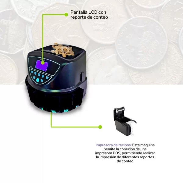 CONTADORA DE MONEDAS SAT CC358, CLASIFICADORA, 350 MON/MIN, DISPLAY LCD - Imagen 4